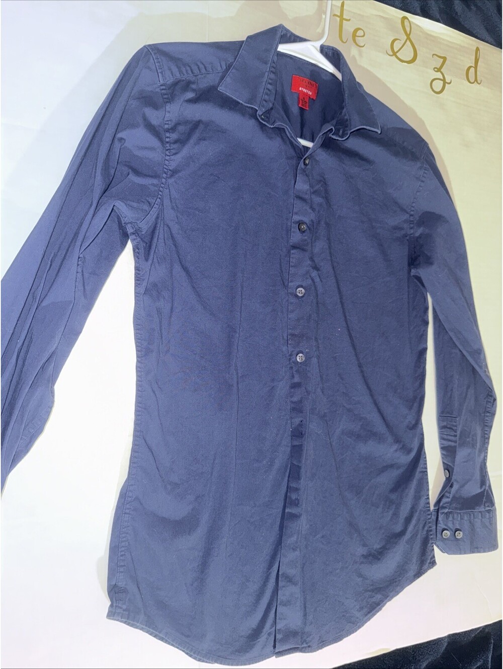 alfani slim fit stretch blue long sleeve shirt size small